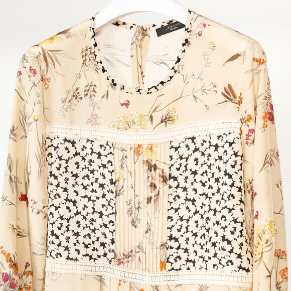 Weekend Max Mara Beige Floral Silk Peplum Blouse - Picture 4 of 10